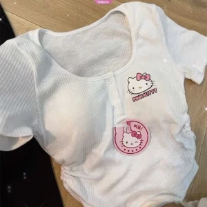 Áo thun ngắn tay hello kitty xinh SHORTSHOP, Áo thun nữ Hello Kitty phong cách mới có miếng đệm ngực hot girl