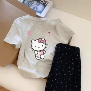 Áo Thun xám ghi Baby tee Ôm Body Tay Ngắn In Hình cute hello kitty mùa hè CLOT áo phông